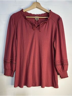 Como Vintage Mauve Pink Long Sleeve Eyelet Blouse XL